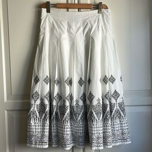 NWT Vintage Y2K Cartise A-line midi white/black paisley pleated cotton skirt US6